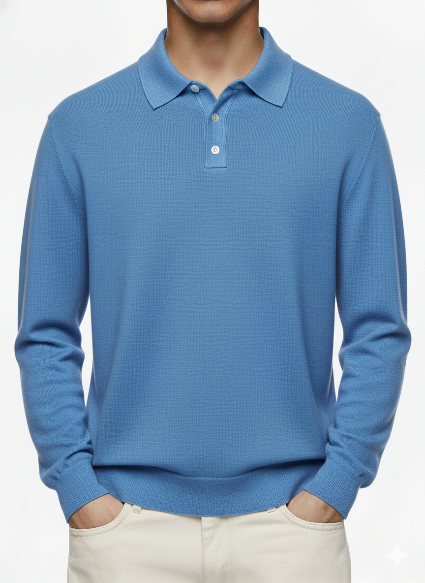 Men's Casual Button Long Sleeve Cashmere Polo Sweater