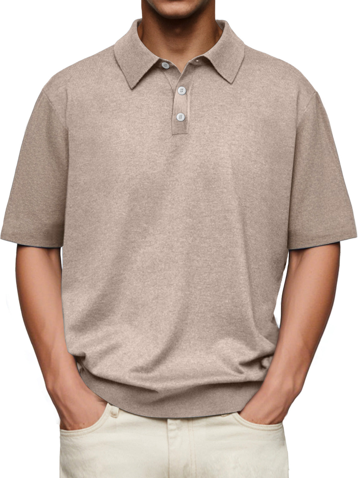 Men's Daily Lapel Button Casual Solid Color Comfortable Short-sleeved Polo Shirt