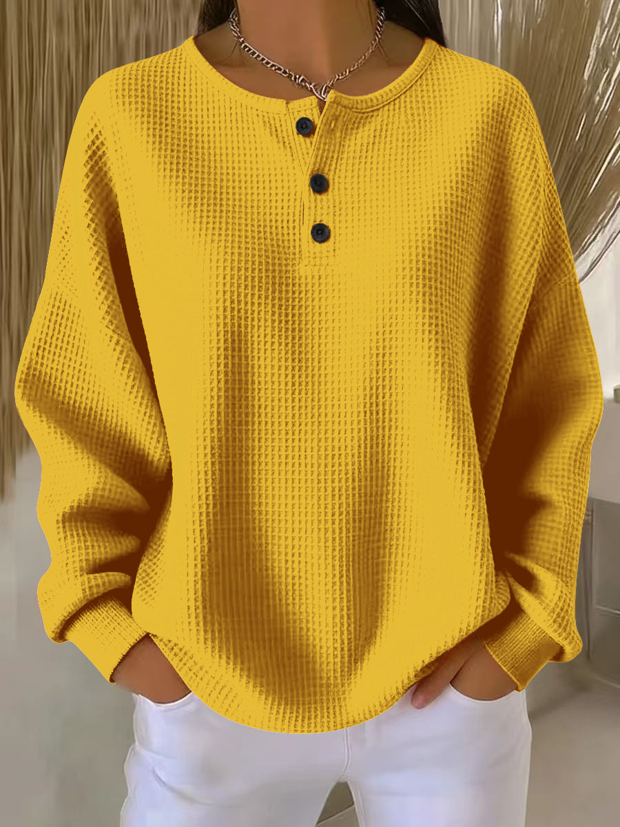 Casual Waffle Henry Collar Sweatshirt
